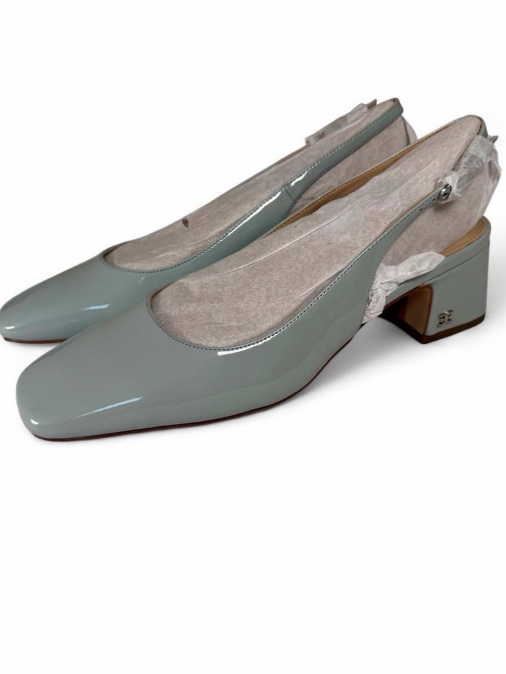 Sam Edelman Terra Seamfoam Blue Patent Slingback Block Heels - Picture 1 of 8